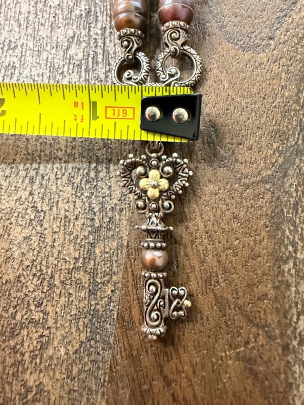 Pearl and Sterling Silver Skeleton Key Necklace - Picture 7 of 7